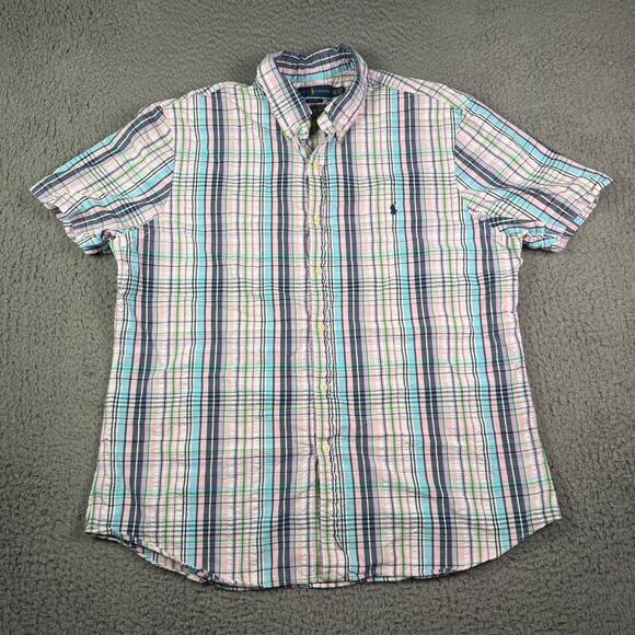 Ralph Lauren Shirt Mens 2XL Multicolor Plaid Slim Fit Seersucker Short Sleeve - Picture 2 of 8